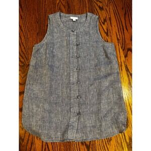 J. Jill Love Linen Sleeveless Mandarin Collar Button Front Tunic Top Blue XSP